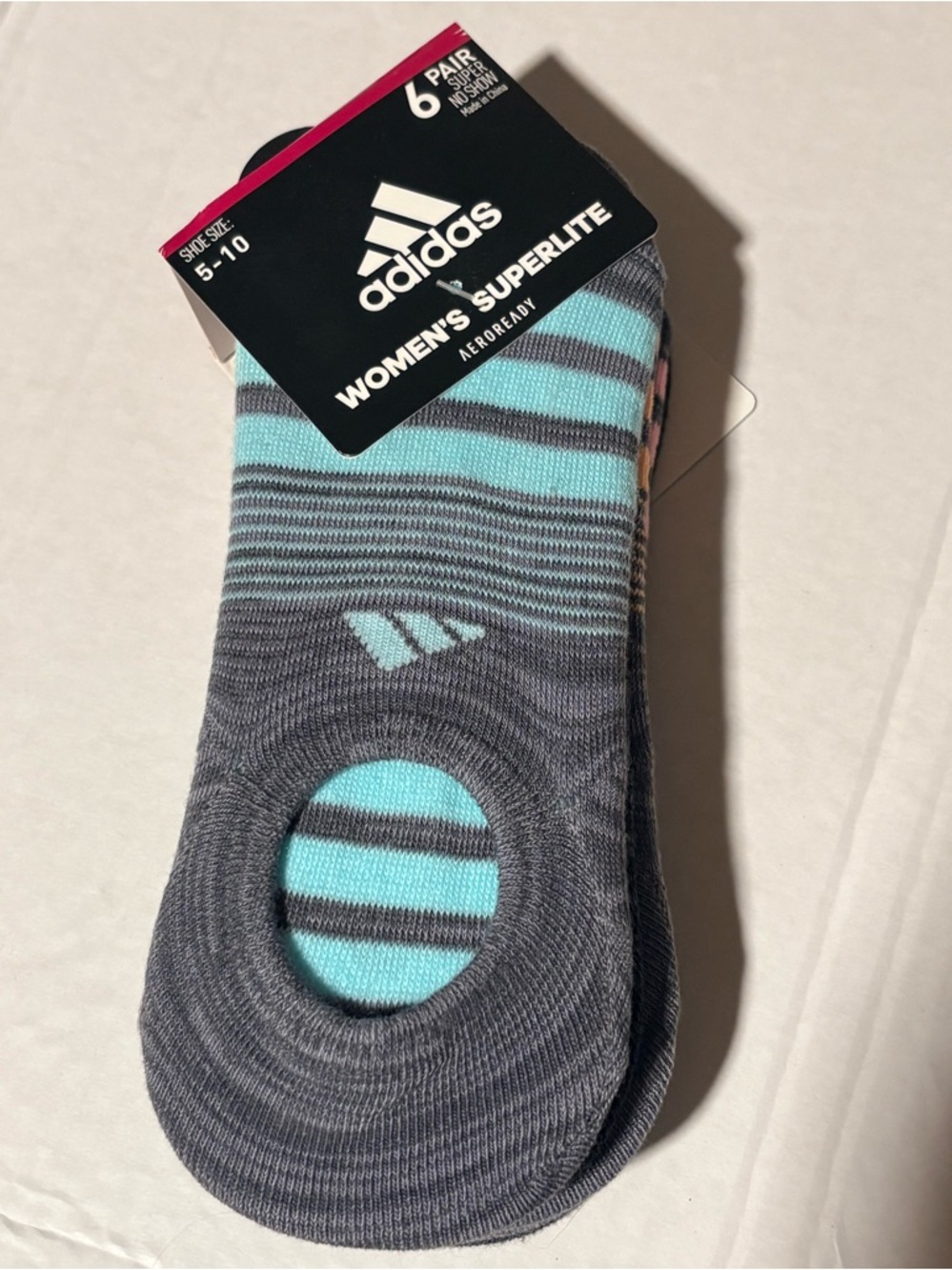 6 Pairs Adidas Women's Superlite No-Show Socks - Gray and Blue